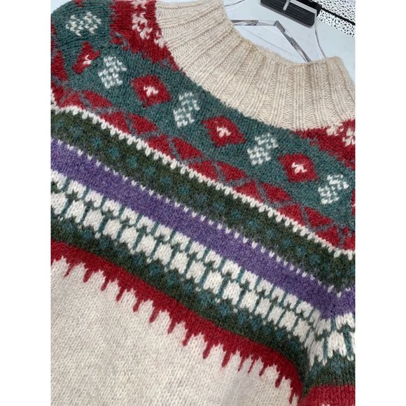 Moda Int'l Women’s Large Wool Cream Green Red Purple Stains On Collar - Picture 4 of 9